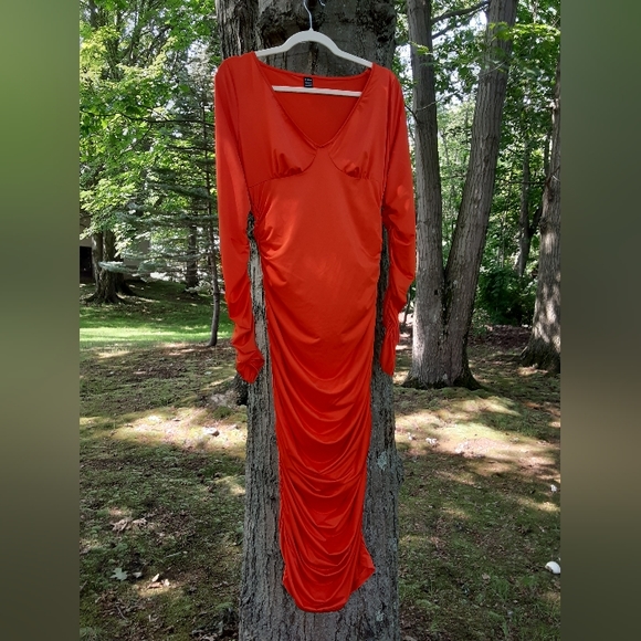 Shein L orange ruched party dress nwot - Picture 2 of 3